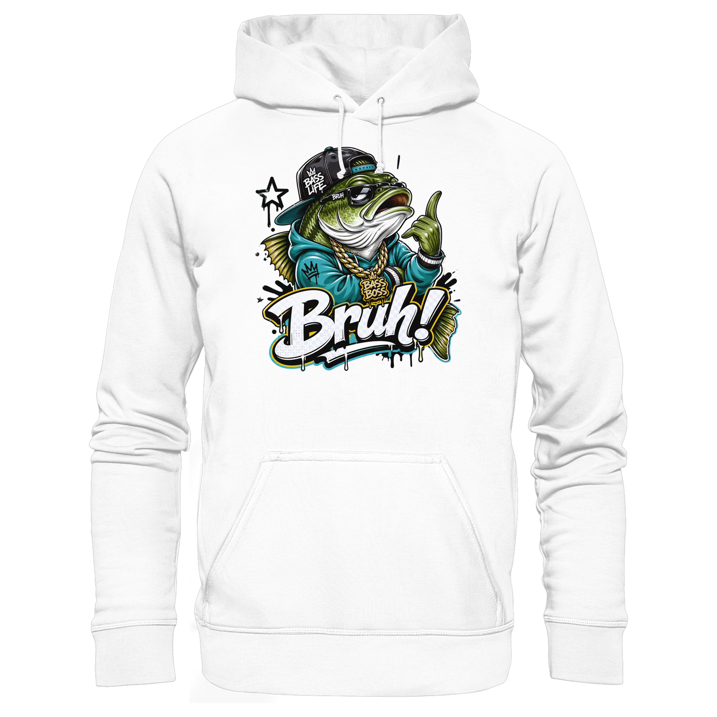 Bruh Bass Boss Life Fishing Hip Hop Barsch Angler Streetwear Hoodie
