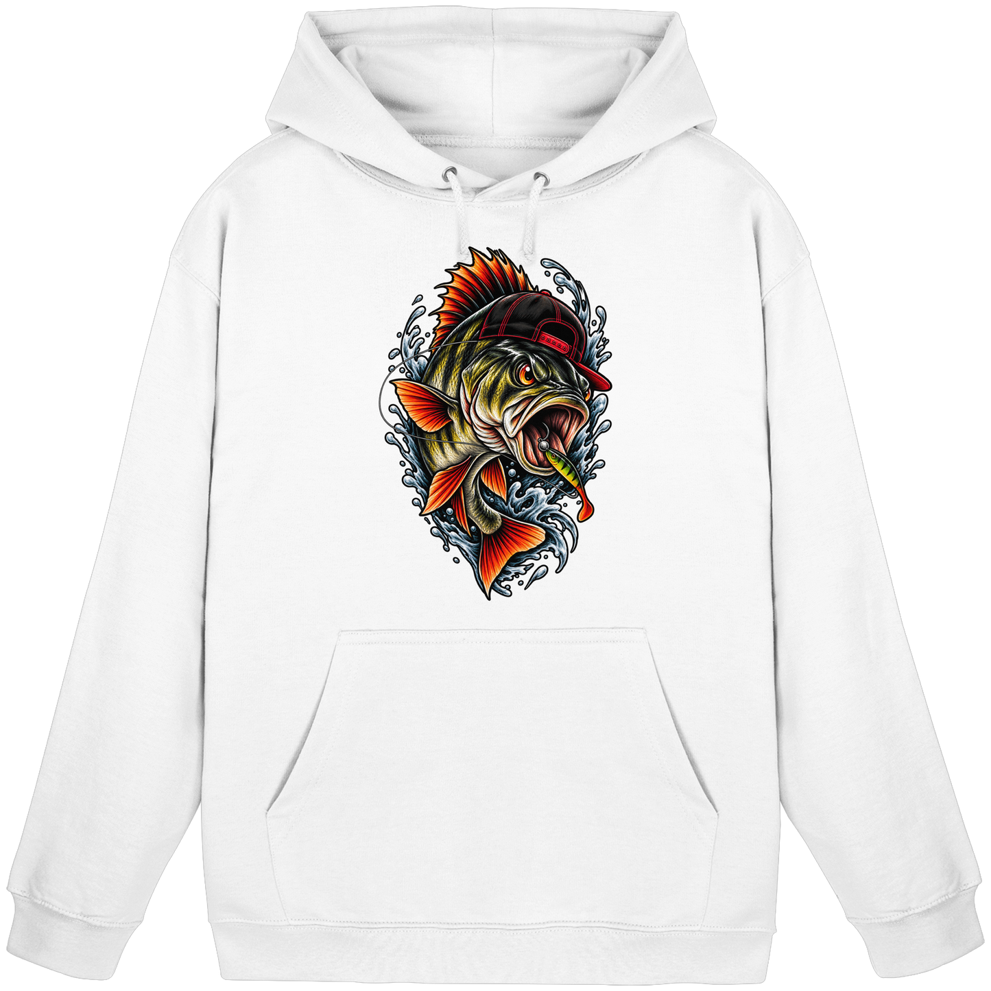 Cooler Barsch mit Cap Angelhoodie für Barschangler Perch Hoodie KaPu Angler Angeln