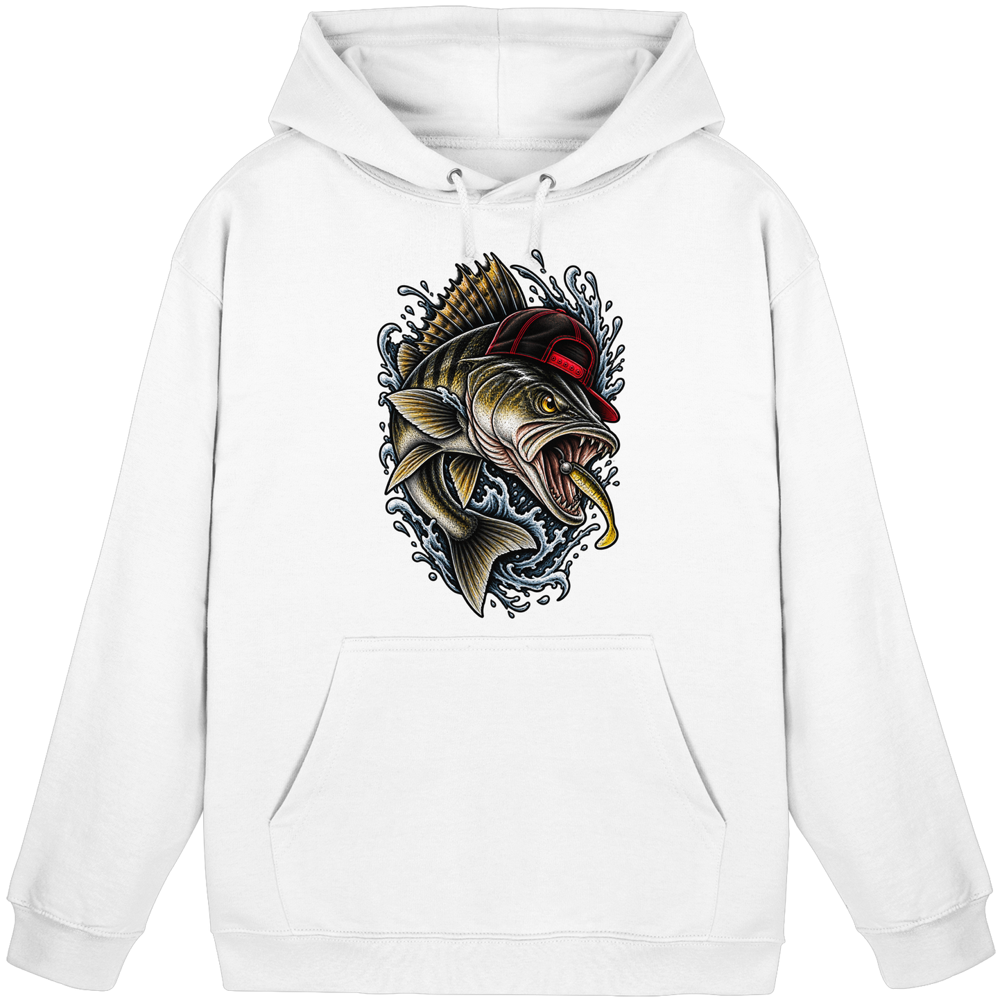 Cooler Barsch mit Cap Angelhoodie für Barschangler Hoodie KaPu Perch