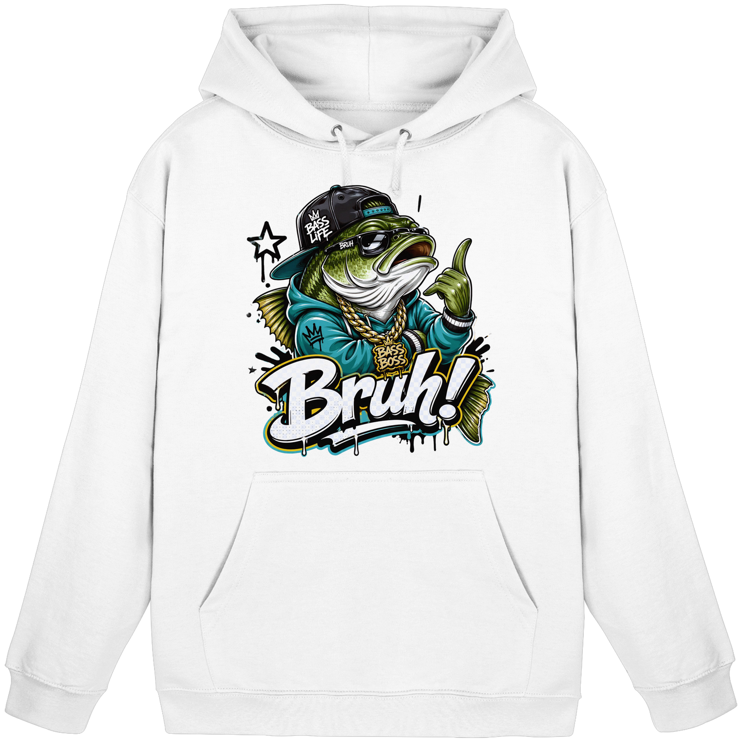 Bruh Bass Boss Life Fishing Hip Hop Barsch Angler Streetwear Hoodie
