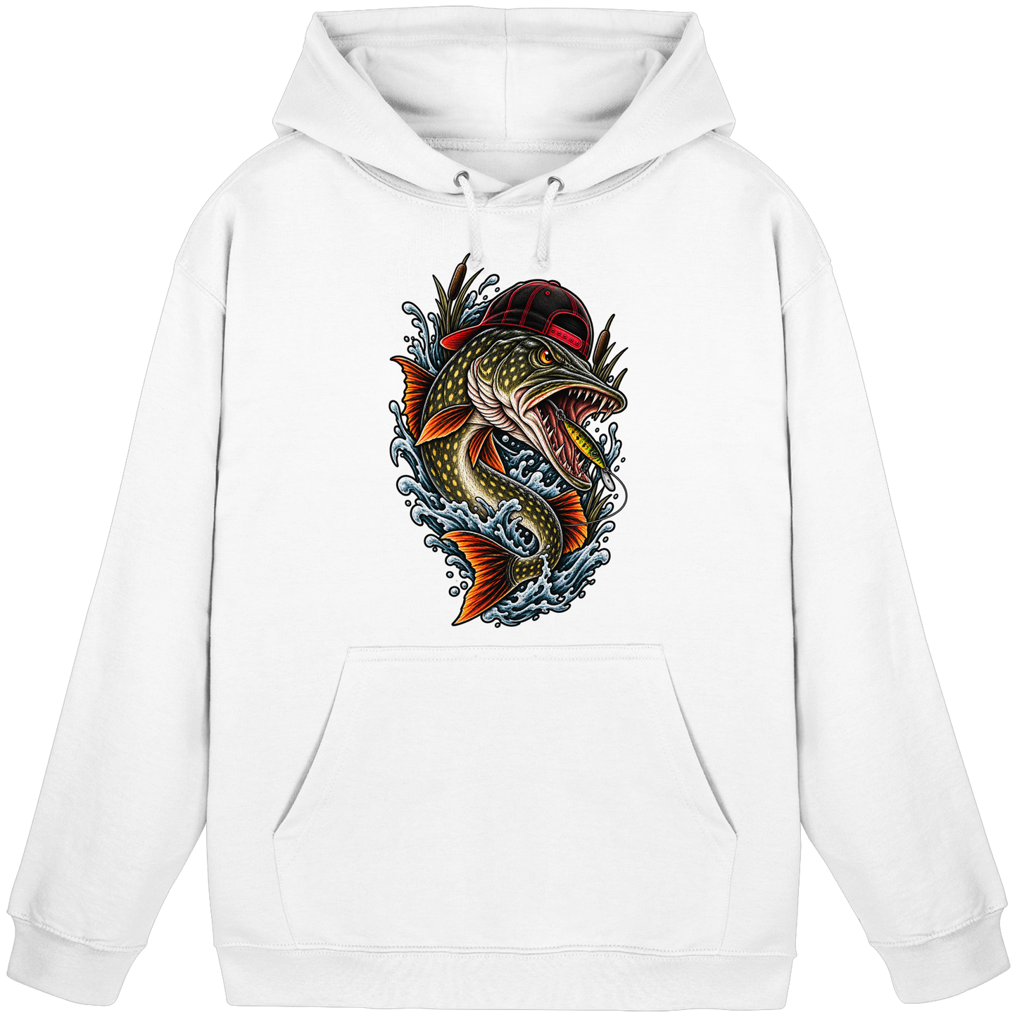Cooler Hecht mit Cap Angelhoodie für Hechtangler Angeln Hoodie KaPu Pike