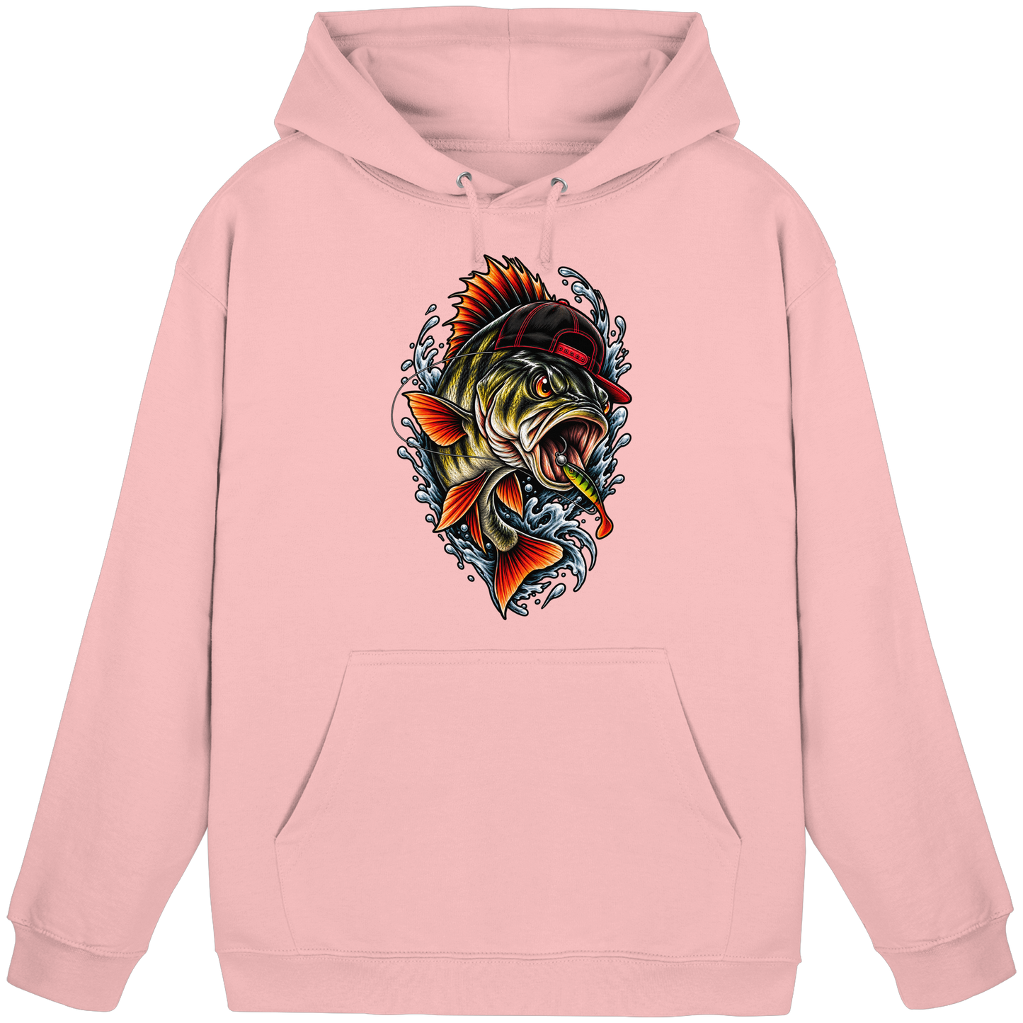 Cooler Barsch mit Cap Angelhoodie für Barschangler Perch Hoodie KaPu Angler Angeln