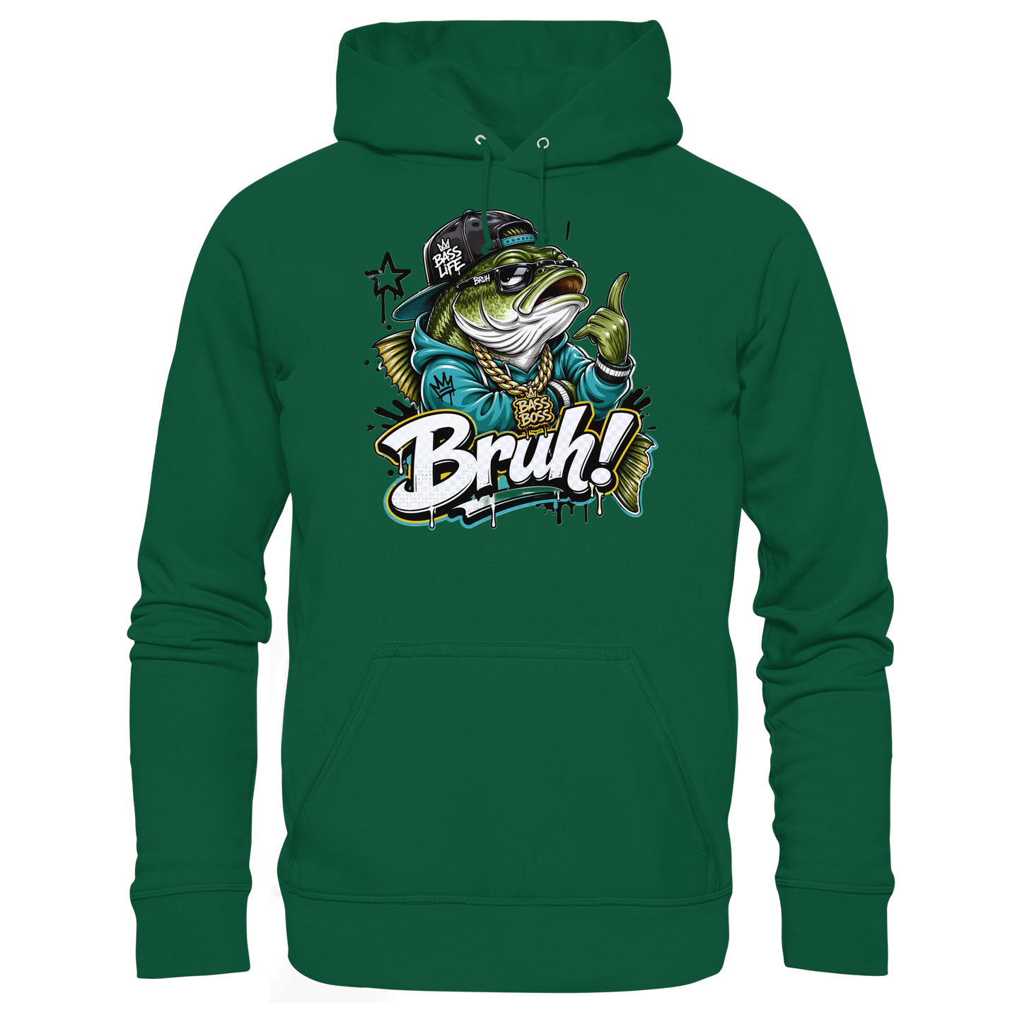 Bruh Bass Boss Life Fishing Hip Hop Barsch Angler Streetwear Hoodie