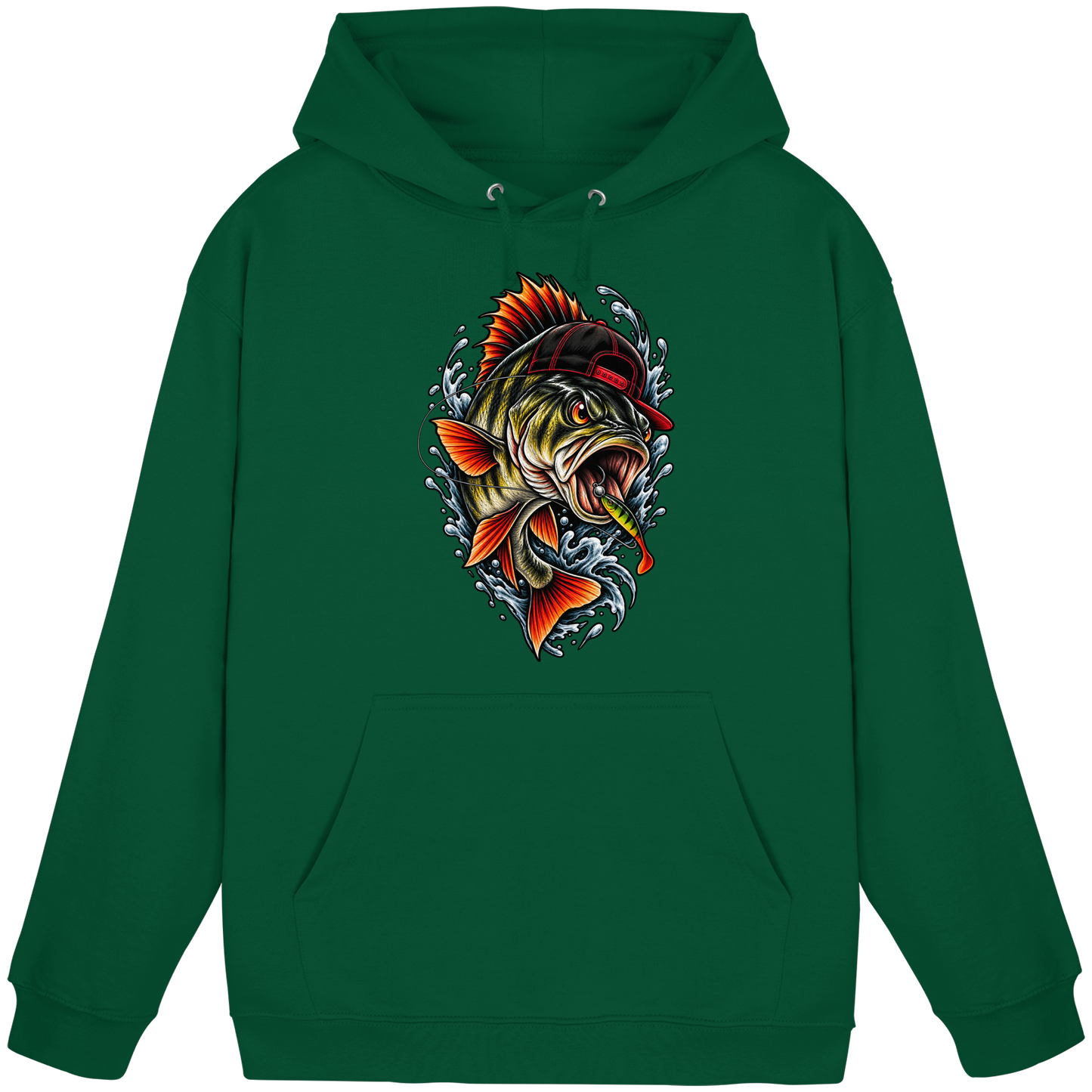 Cooler Barsch mit Cap Angelhoodie für Barschangler Perch Hoodie KaPu Angler Angeln
