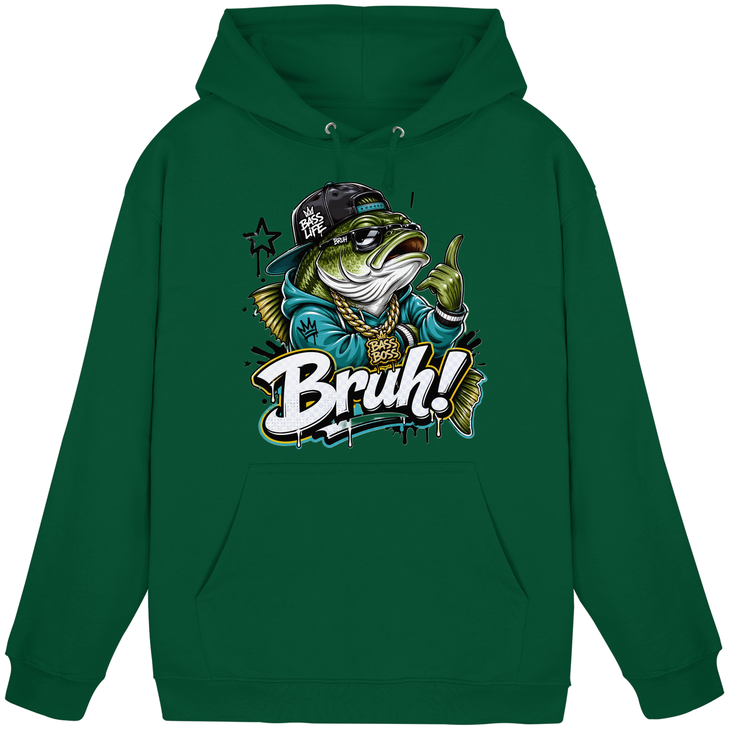 Bruh Bass Boss Life Fishing Hip Hop Barsch Angler Streetwear Hoodie