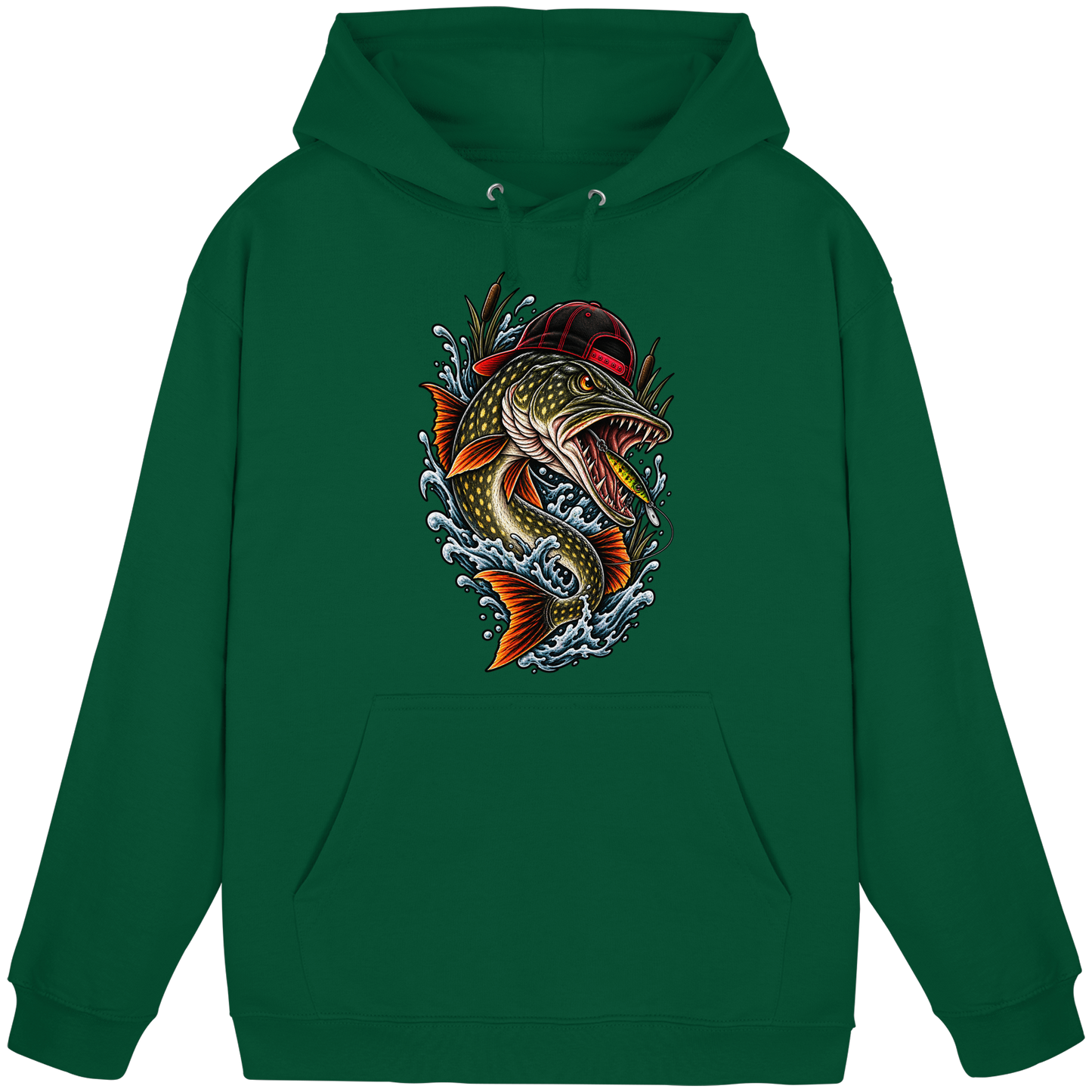 Cooler Hecht mit Cap Angelhoodie für Hechtangler Angeln Hoodie KaPu Pike