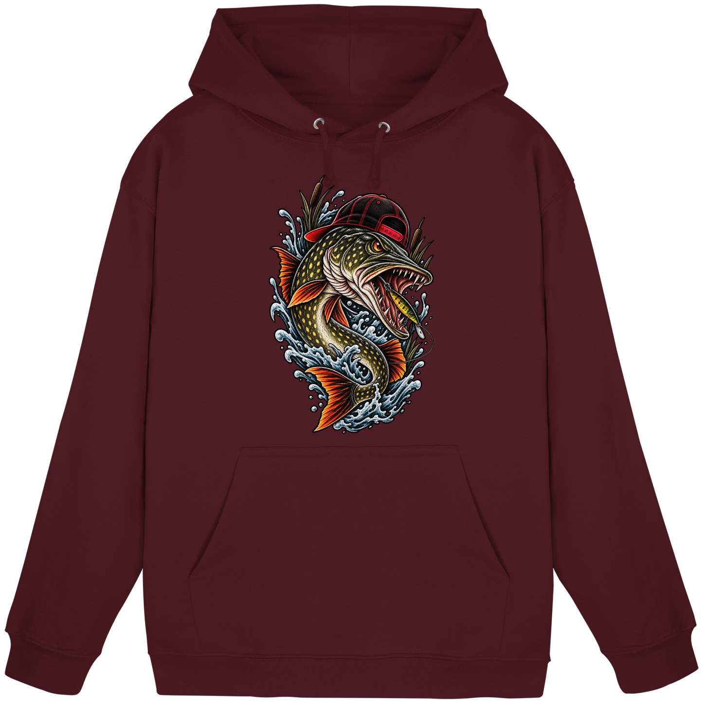 Cooler Hecht mit Cap Angelhoodie für Hechtangler Angeln Hoodie KaPu Pike