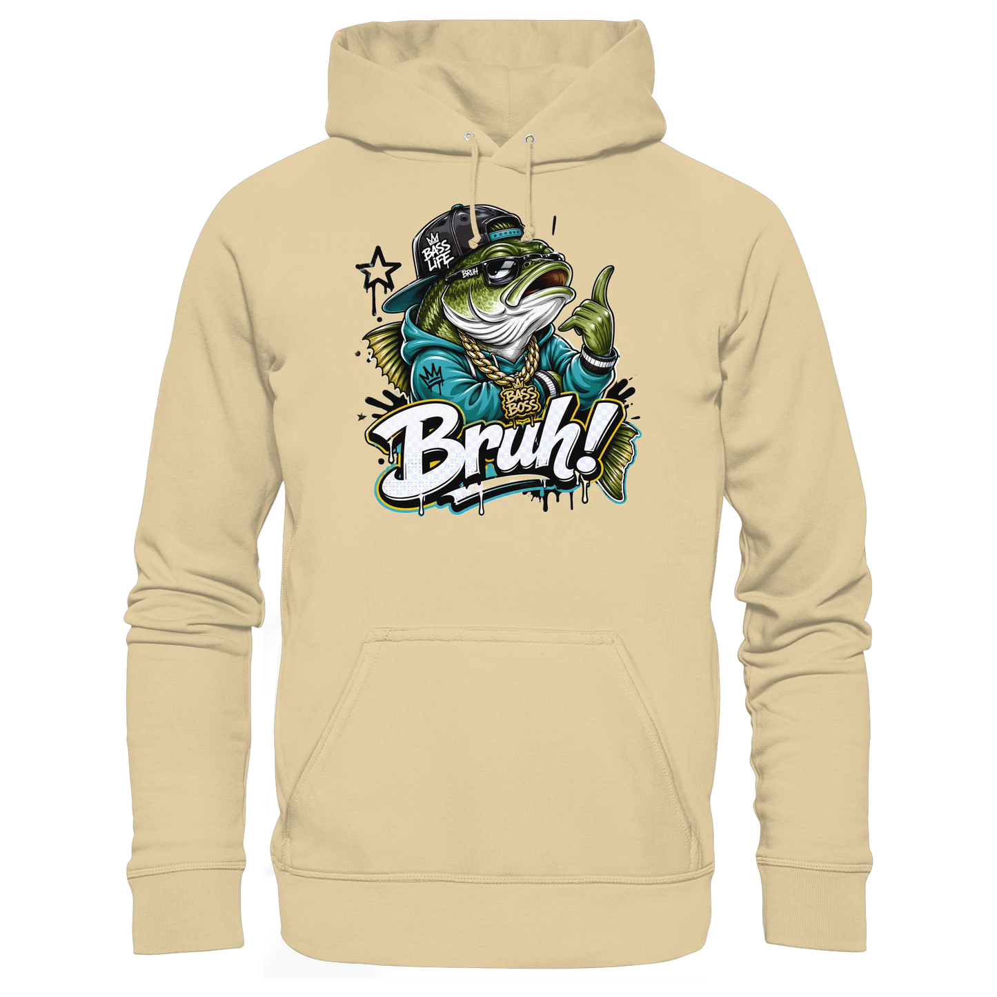 Bruh Bass Boss Life Fishing Hip Hop Barsch Angler Streetwear Hoodie