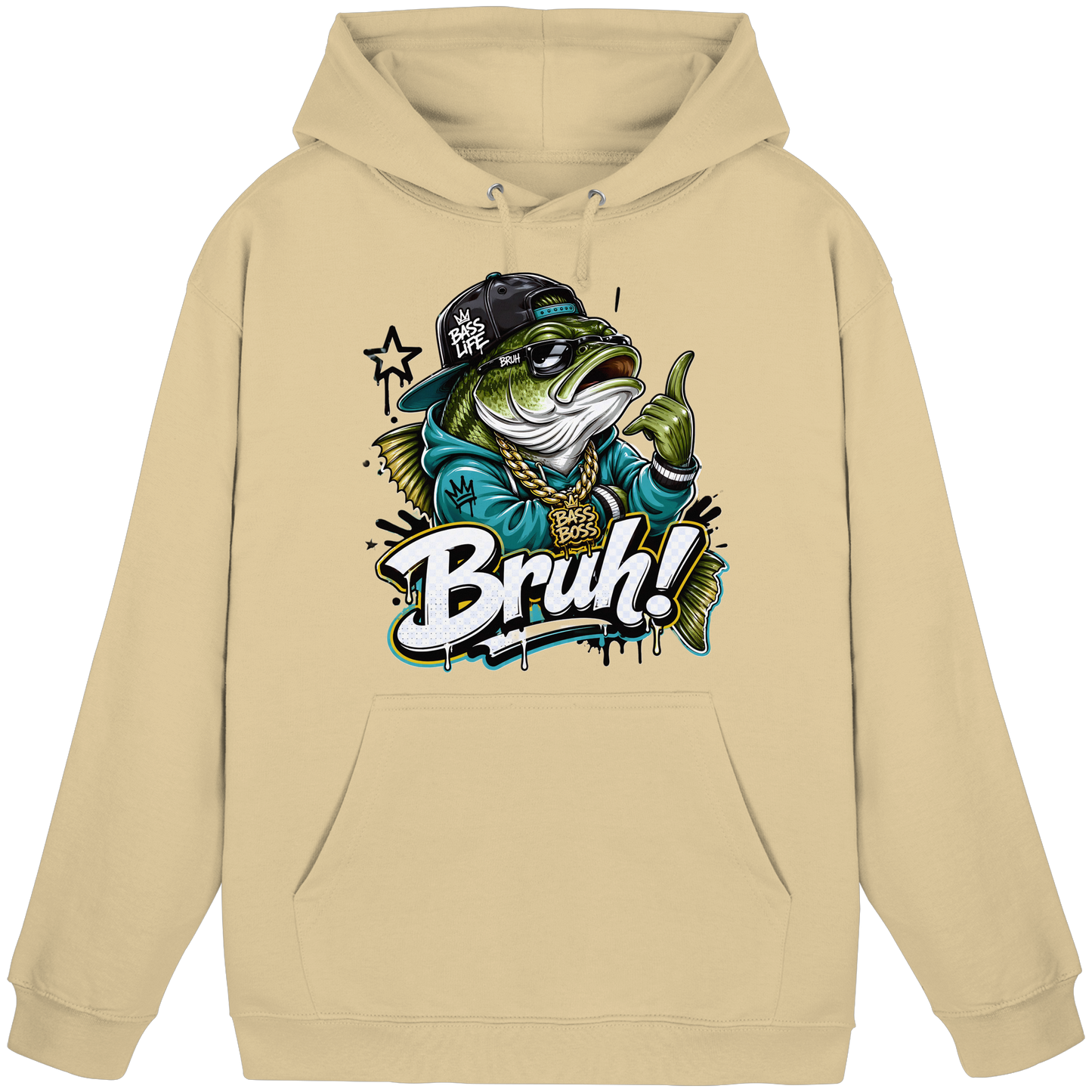 Bruh Bass Boss Life Fishing Hip Hop Barsch Angler Streetwear Hoodie