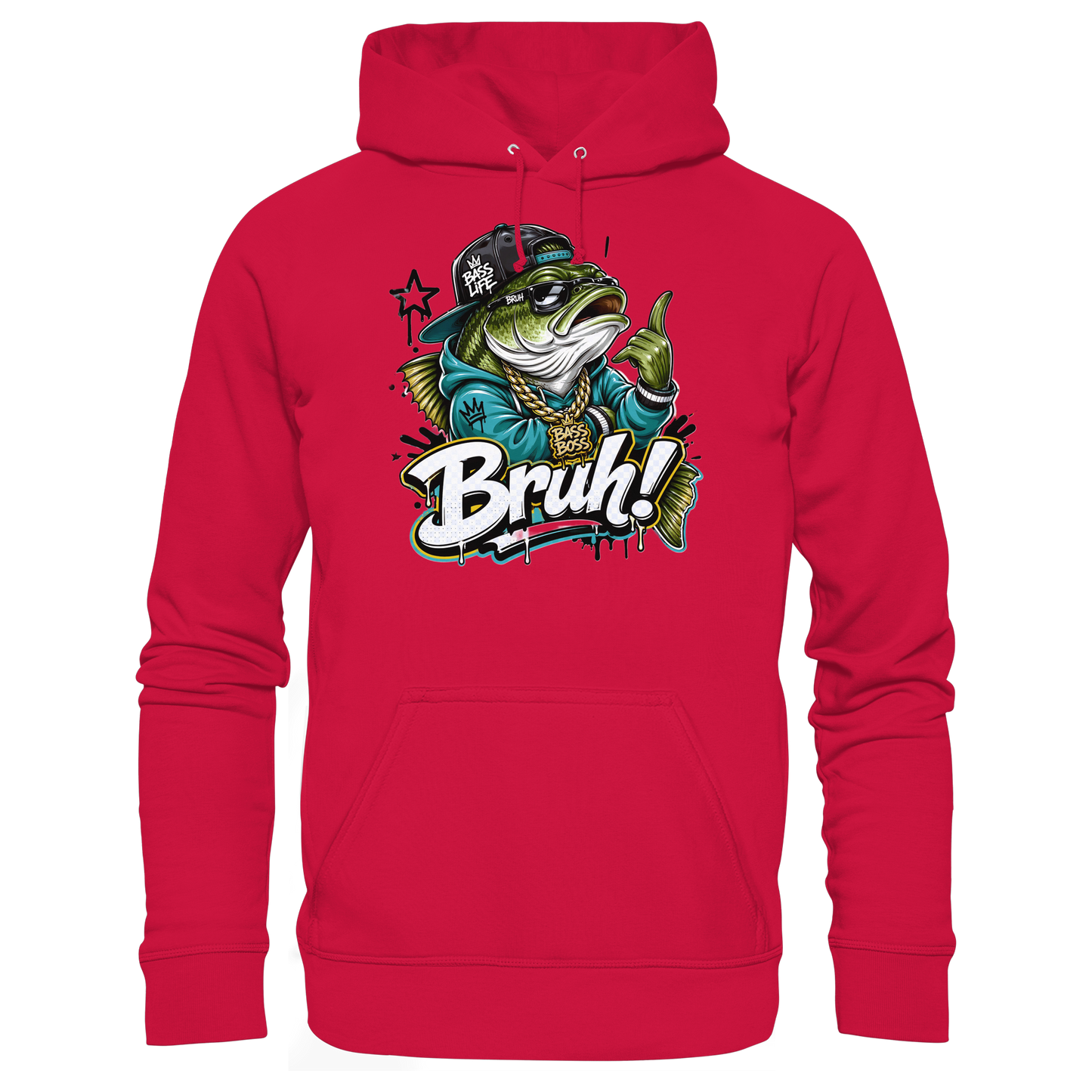 Bruh Bass Boss Life Fishing Hip Hop Barsch Angler Streetwear Hoodie