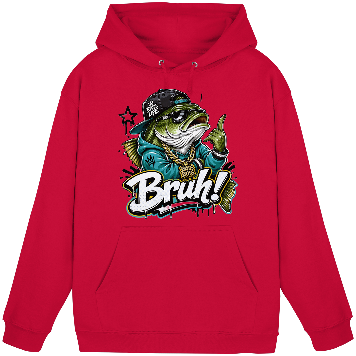Bruh Bass Boss Life Fishing Hip Hop Barsch Angler Streetwear Hoodie