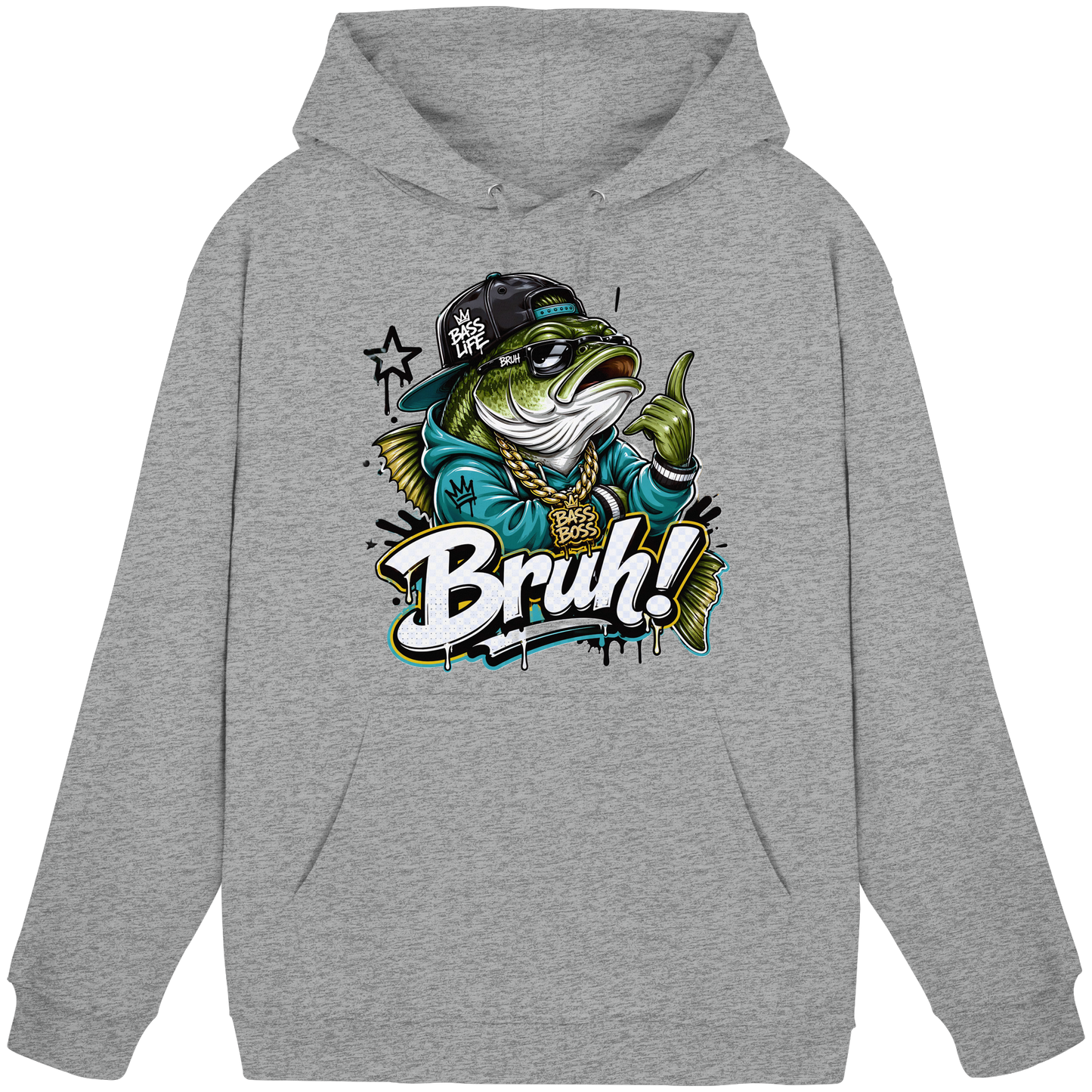 Bruh Bass Boss Life Fishing Hip Hop Barsch Angler Streetwear Hoodie