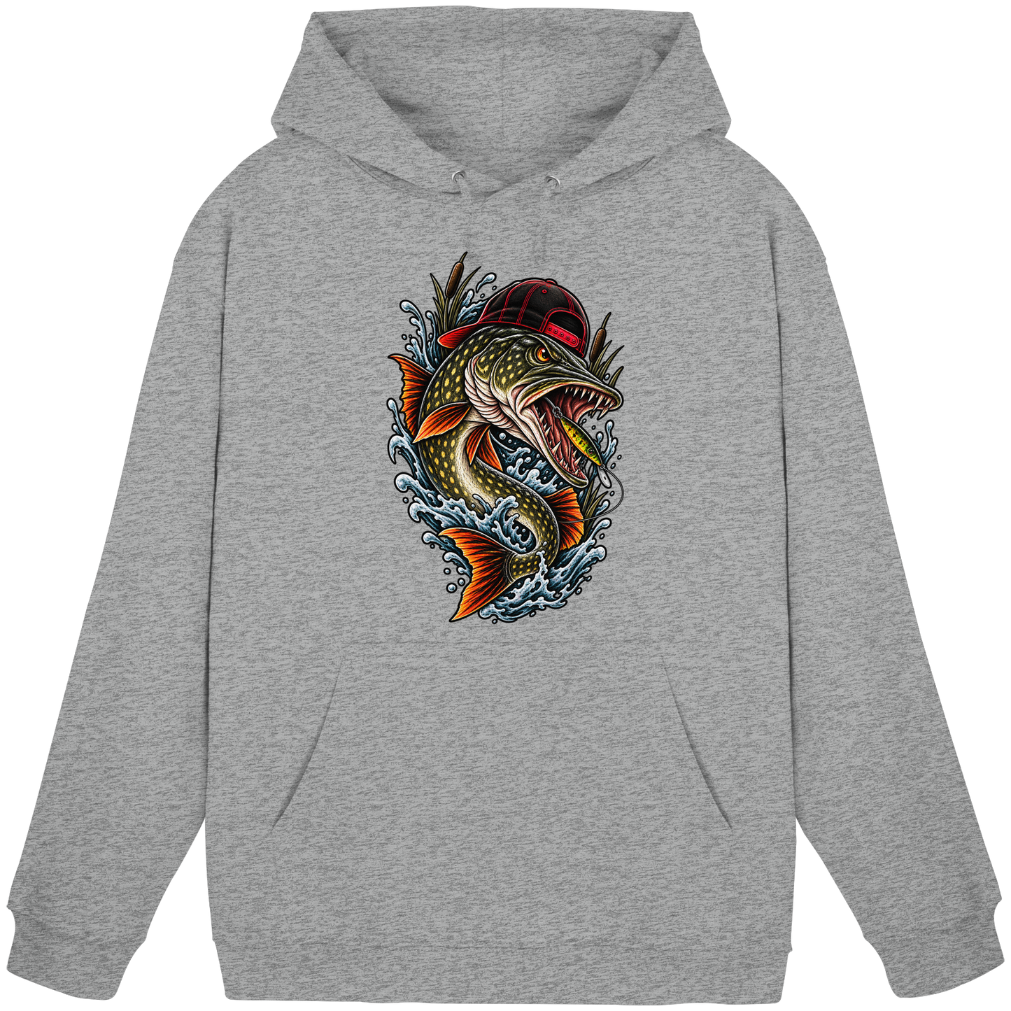 Cooler Hecht mit Cap Angelhoodie für Hechtangler Angeln Hoodie KaPu Pike