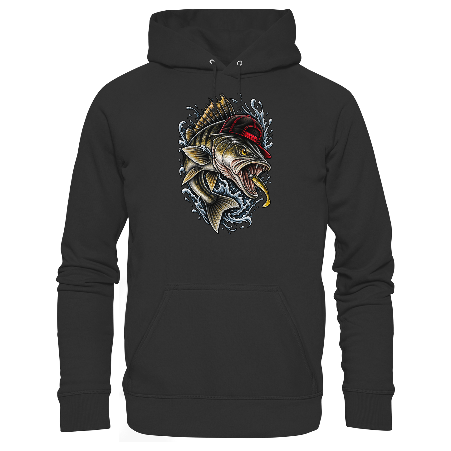 Cooler Barsch mit Cap Angelhoodie für Barschangler Hoodie KaPu Perch