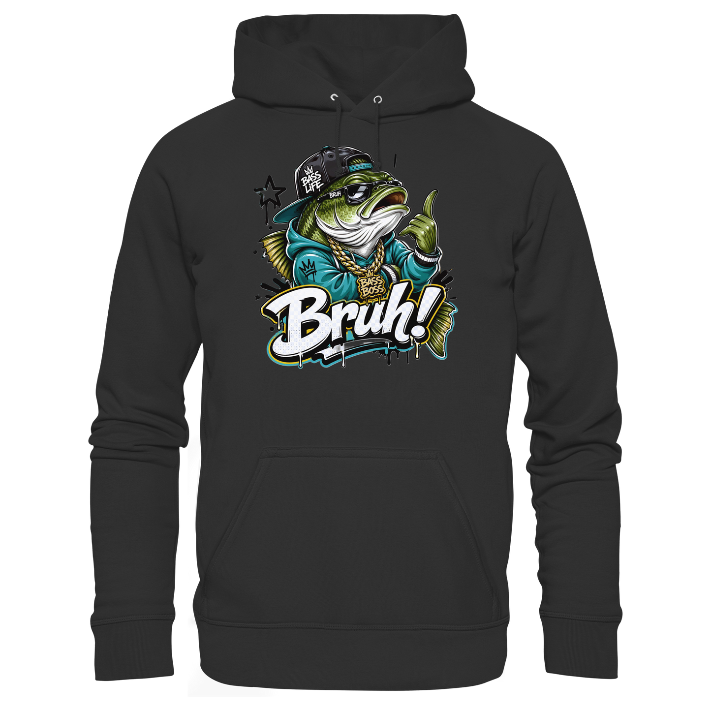 Bruh Bass Boss Life Fishing Hip Hop Barsch Angler Streetwear Hoodie