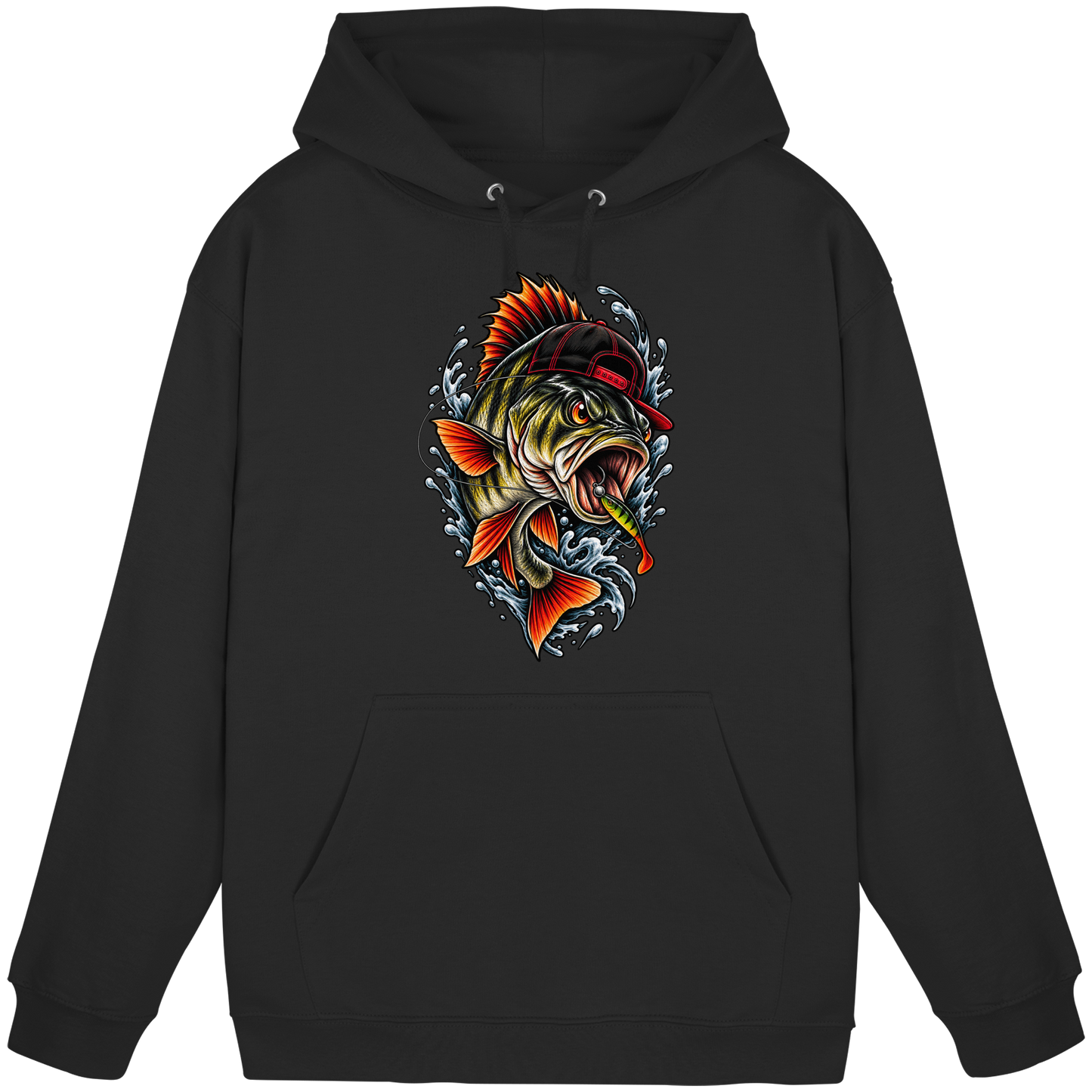 Cooler Barsch mit Cap Angelhoodie für Barschangler Perch Hoodie KaPu Angler Angeln