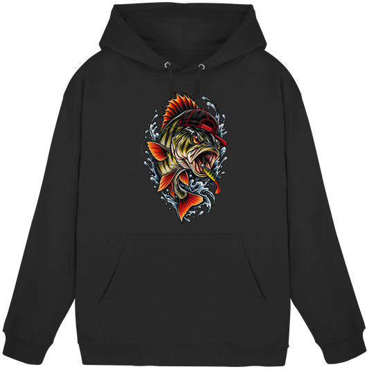 Cooler Barsch mit Cap Angelhoodie für Barschangler Perch Hoodie KaPu Angler Angeln