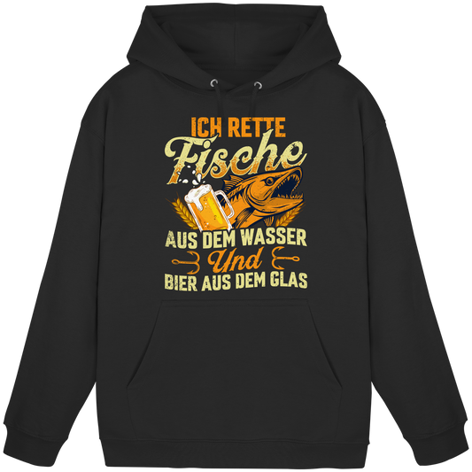 Ich Rette Fische aus dem Wasser und Bier aus Glas Angler Angeln - KaPu Hoodie