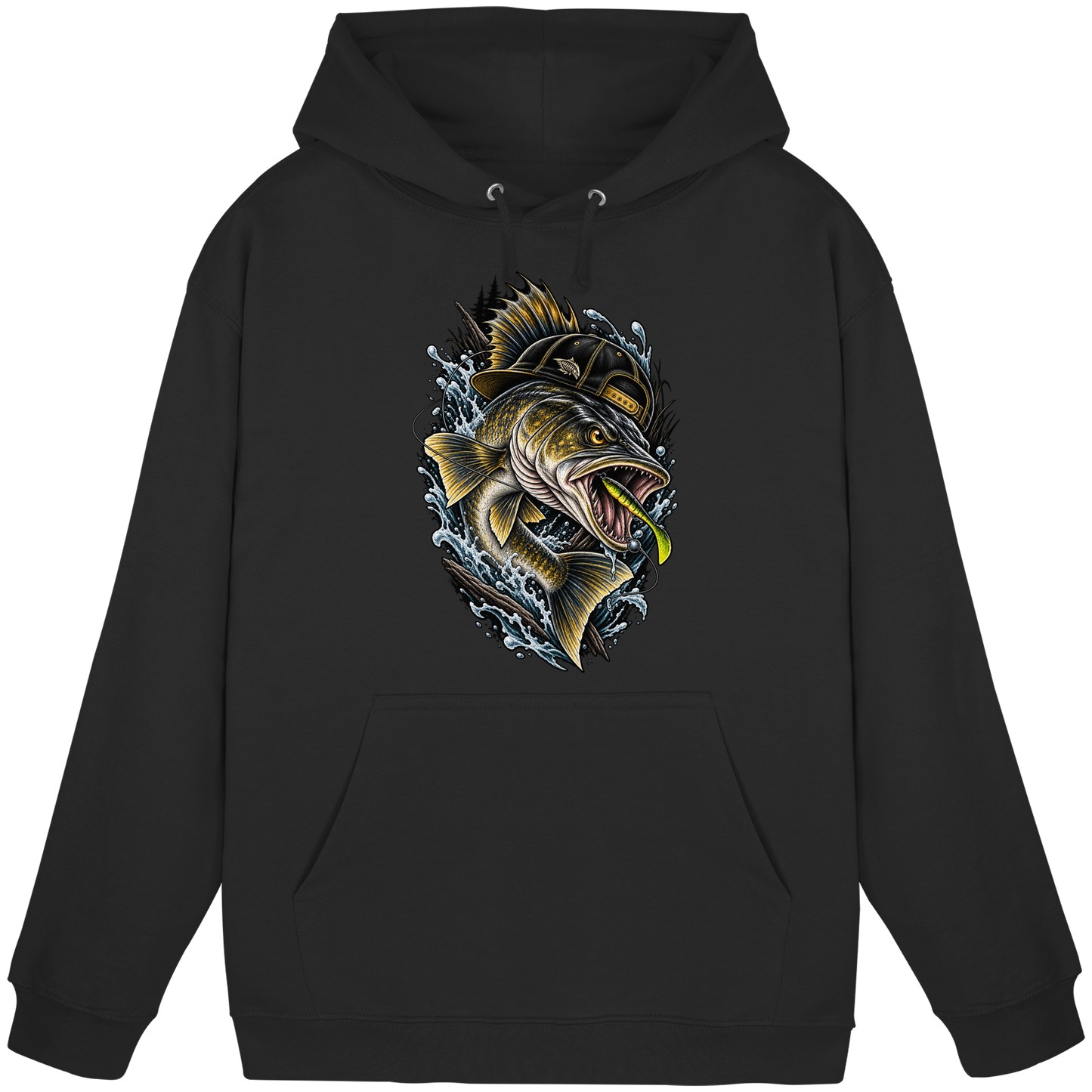 Cooler Zander mit Cap Hoodie KaPu Angelhoodie für Zanderangler Angler Angeln