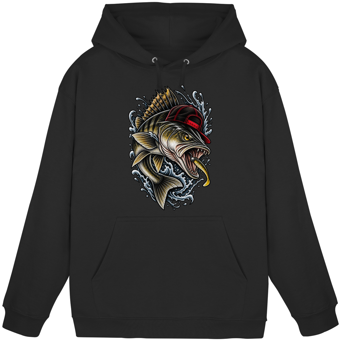 Cooler Barsch mit Cap Angelhoodie für Barschangler Hoodie KaPu Perch