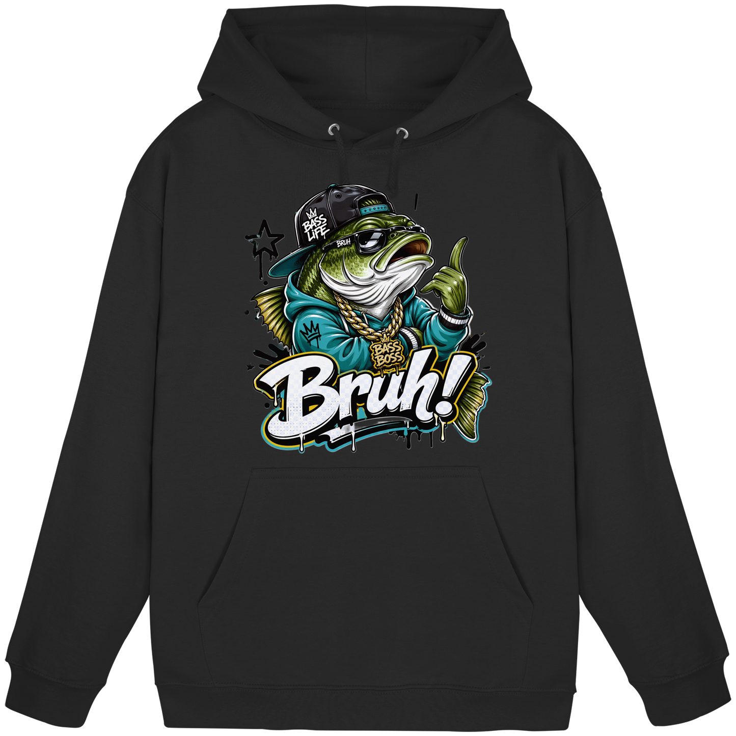 Bruh Bass Boss Life Fishing Hip Hop Barsch Angler Streetwear Hoodie