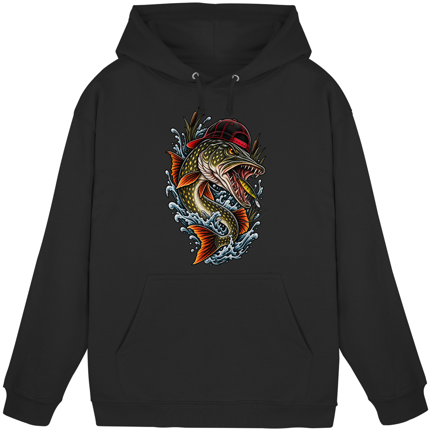 Cooler Hecht mit Cap Angelhoodie für Hechtangler Angeln Hoodie KaPu Pike