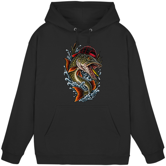 Cooler Hecht mit Cap Angelhoodie für Hechtangler Angeln Hoodie KaPu Pike
