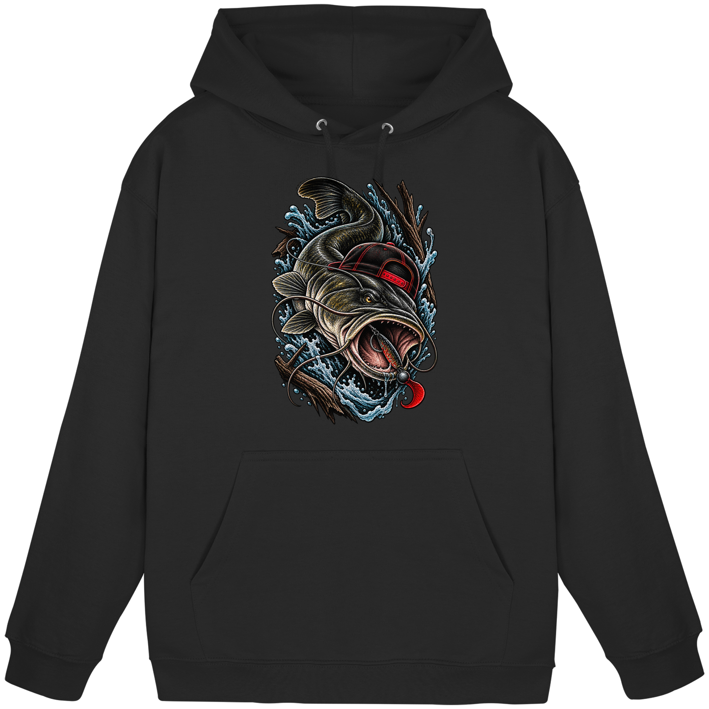Cooler Waller mit Cap Hoodie Wels Angler KaPu für Wallerangler Catfish
