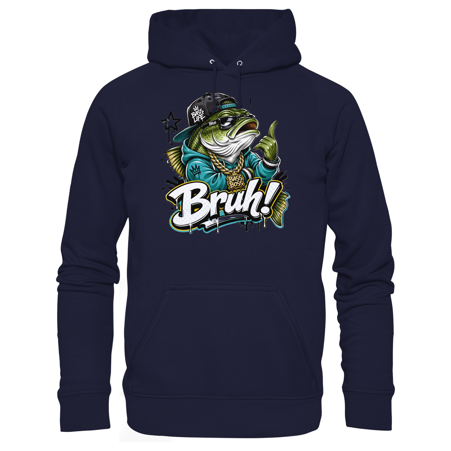 Bruh Bass Boss Life Fishing Hip Hop Barsch Angler Streetwear Hoodie