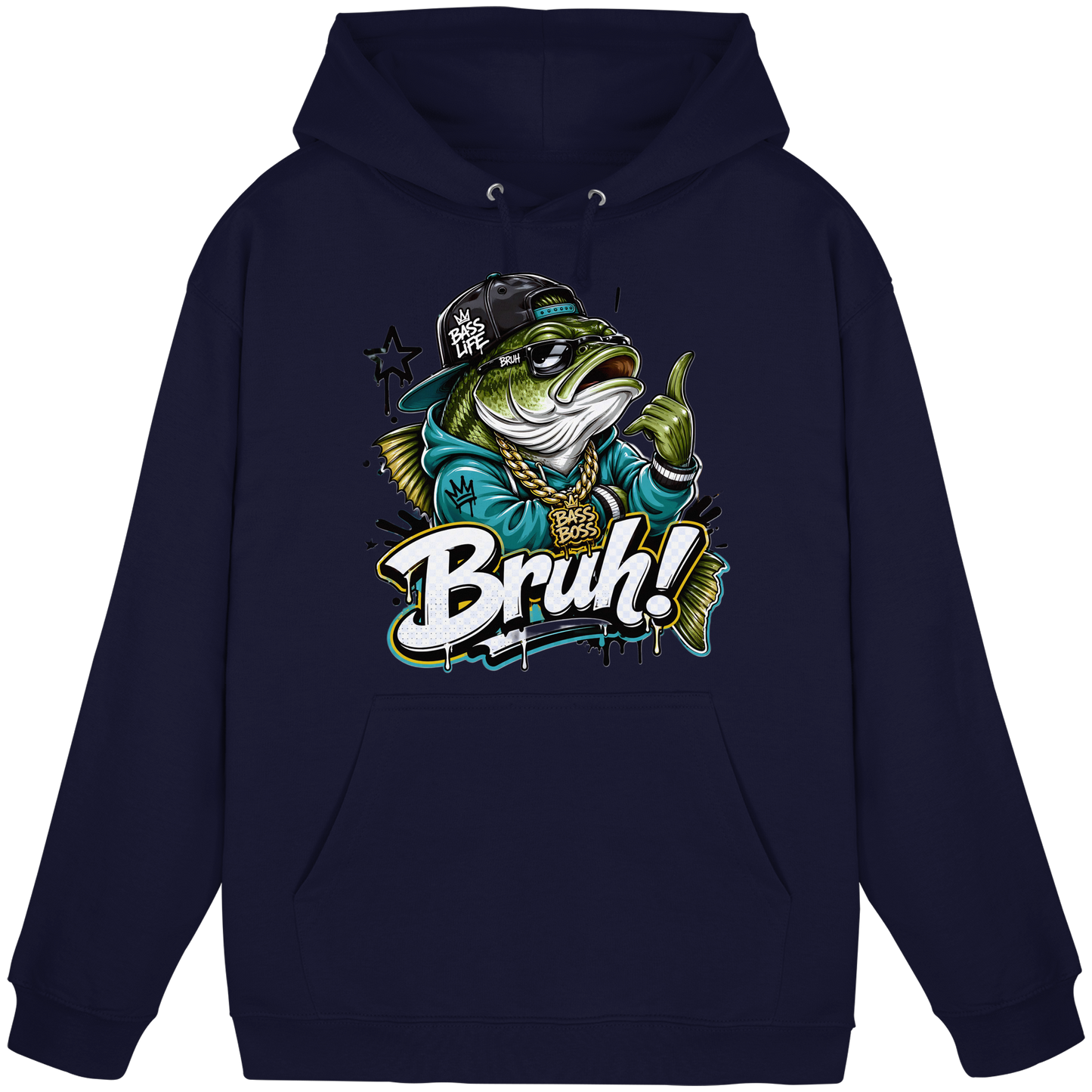 Bruh Bass Boss Life Fishing Hip Hop Barsch Angler Streetwear Hoodie