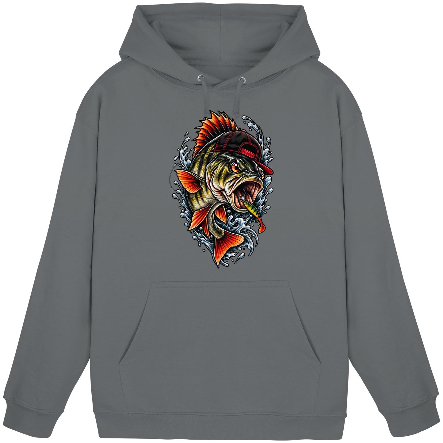 Cooler Barsch mit Cap Angelhoodie für Barschangler Perch Hoodie KaPu Angler Angeln