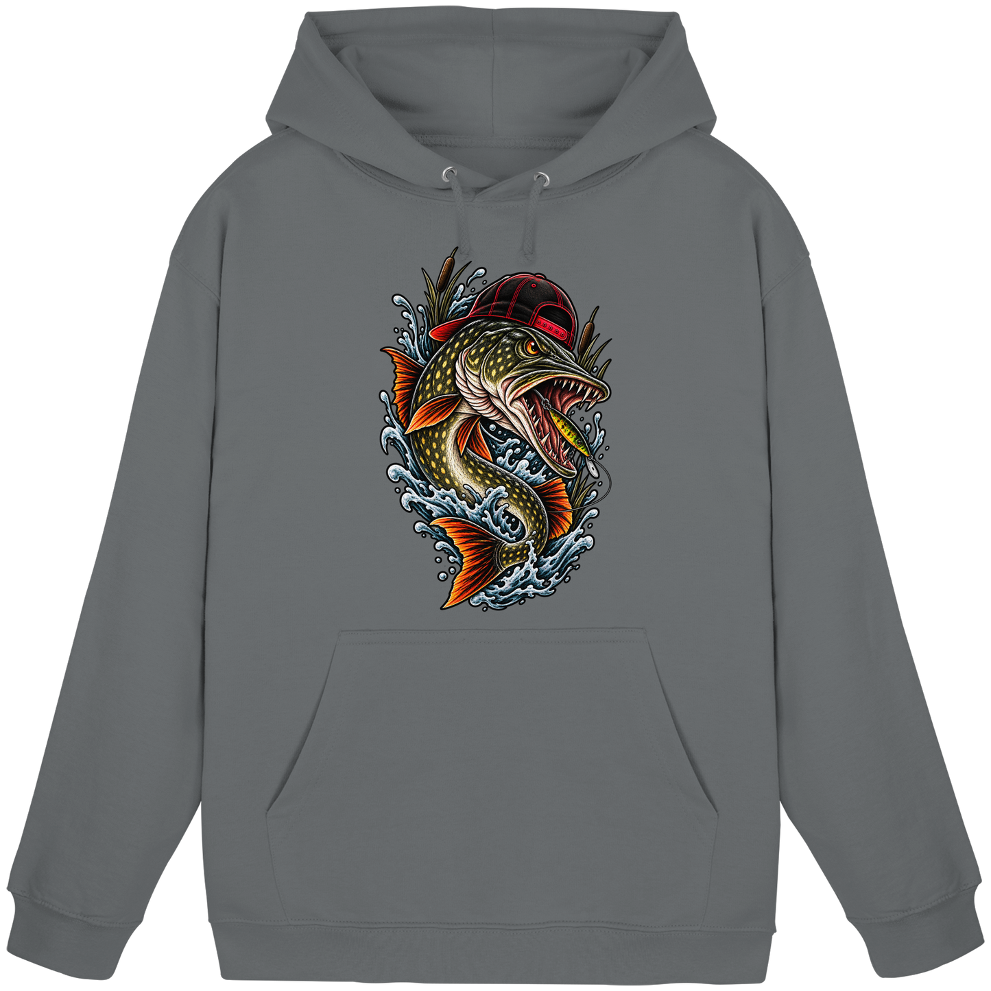 Cooler Hecht mit Cap Angelhoodie für Hechtangler Angeln Hoodie KaPu Pike