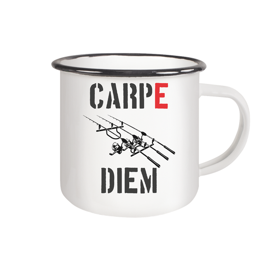CARPE DIEM  - Karpfenangler Karpfen Carp - Emaille Tasse (Black)