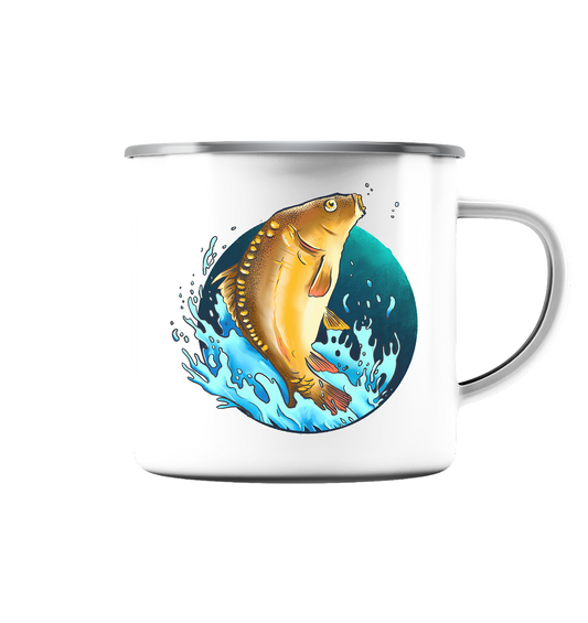 Springender Karpfen - Emaille Tasse (Silber)