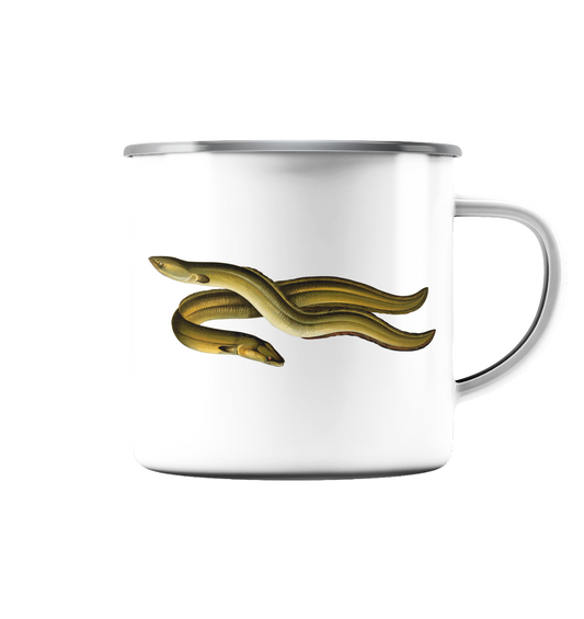 Aal – Lustiges Zielfisch Design für Angler und Fischliebhaber - Emaille Tasse (Silber)