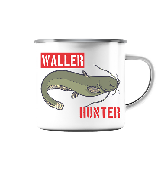 Waller Hunter - Wels Angler - Emaille Tasse (Silber)
