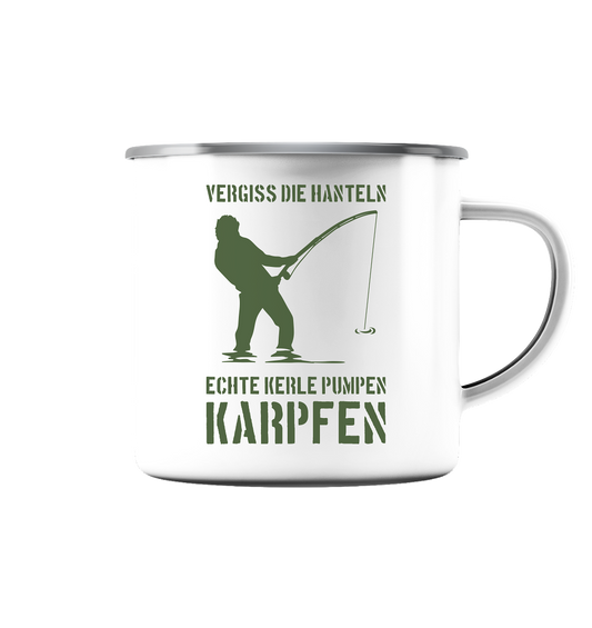 Vergiss die Hanteln echte Kerle pumpen Karpfen - Emaille Tasse (Silber)