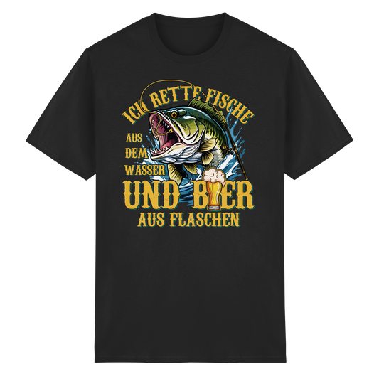 Ich Rette Fische aus dem Wasser und Bier aus Flaschen Angler Angeln Shirt T-Shirt