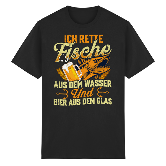 Ich Rette Fische aus dem Wasser und Bier aus Glas Angler Angeln - Shirt T-Shirt