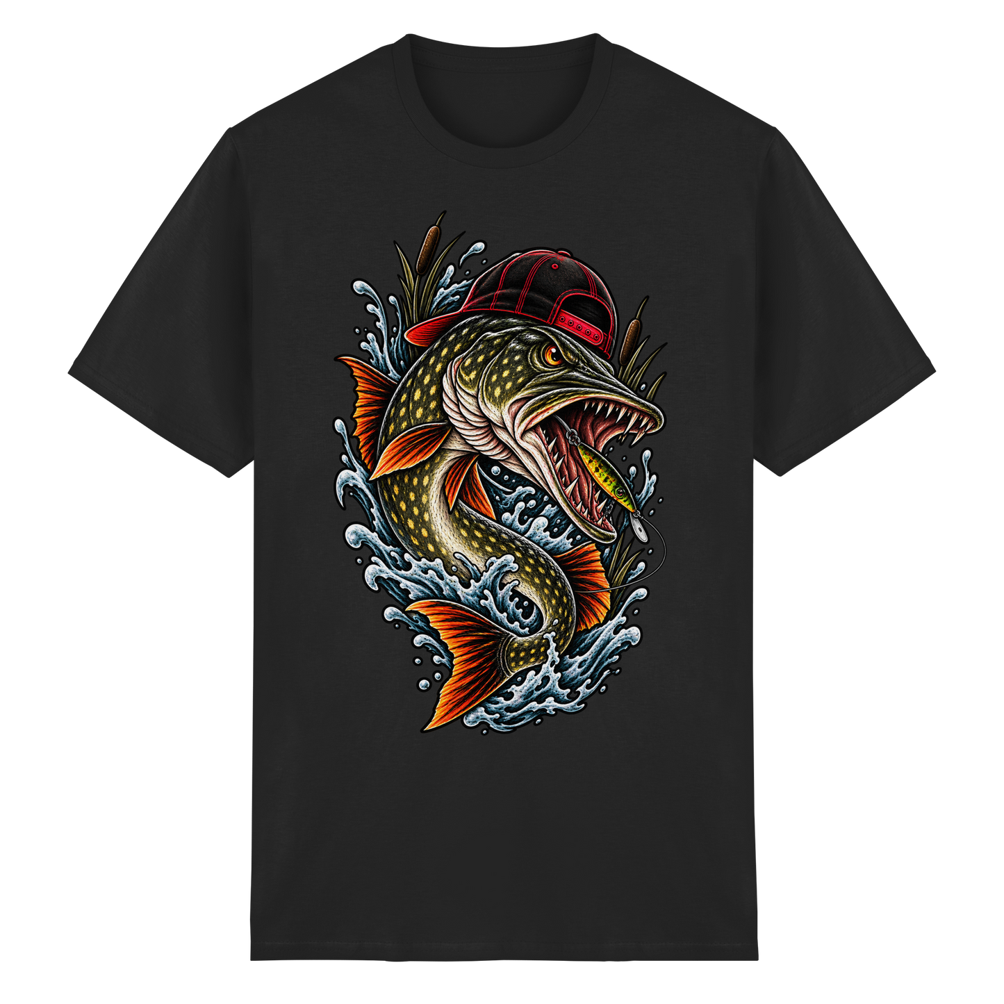 Cooler Hecht mit Cap T-Shirt – Angelshirt für Hechtangler Angeln Pike