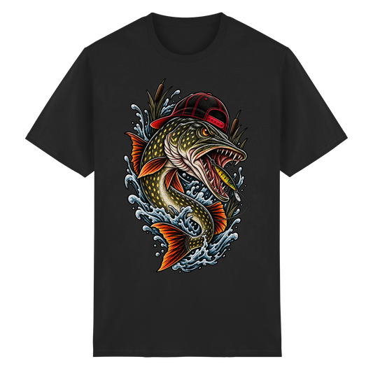 Cooler Hecht mit Cap T-Shirt – Angelshirt für Hechtangler Angeln Pike
