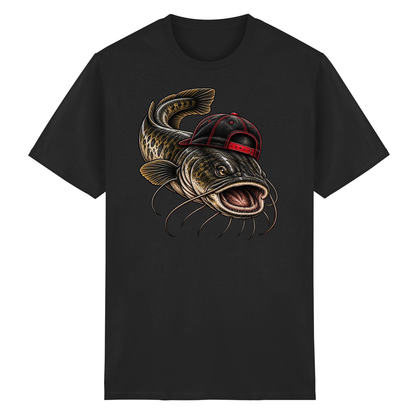 Cooler Waller mit Cap T-Shirt – Wels Angler Shirt für Wallerangler Catfish