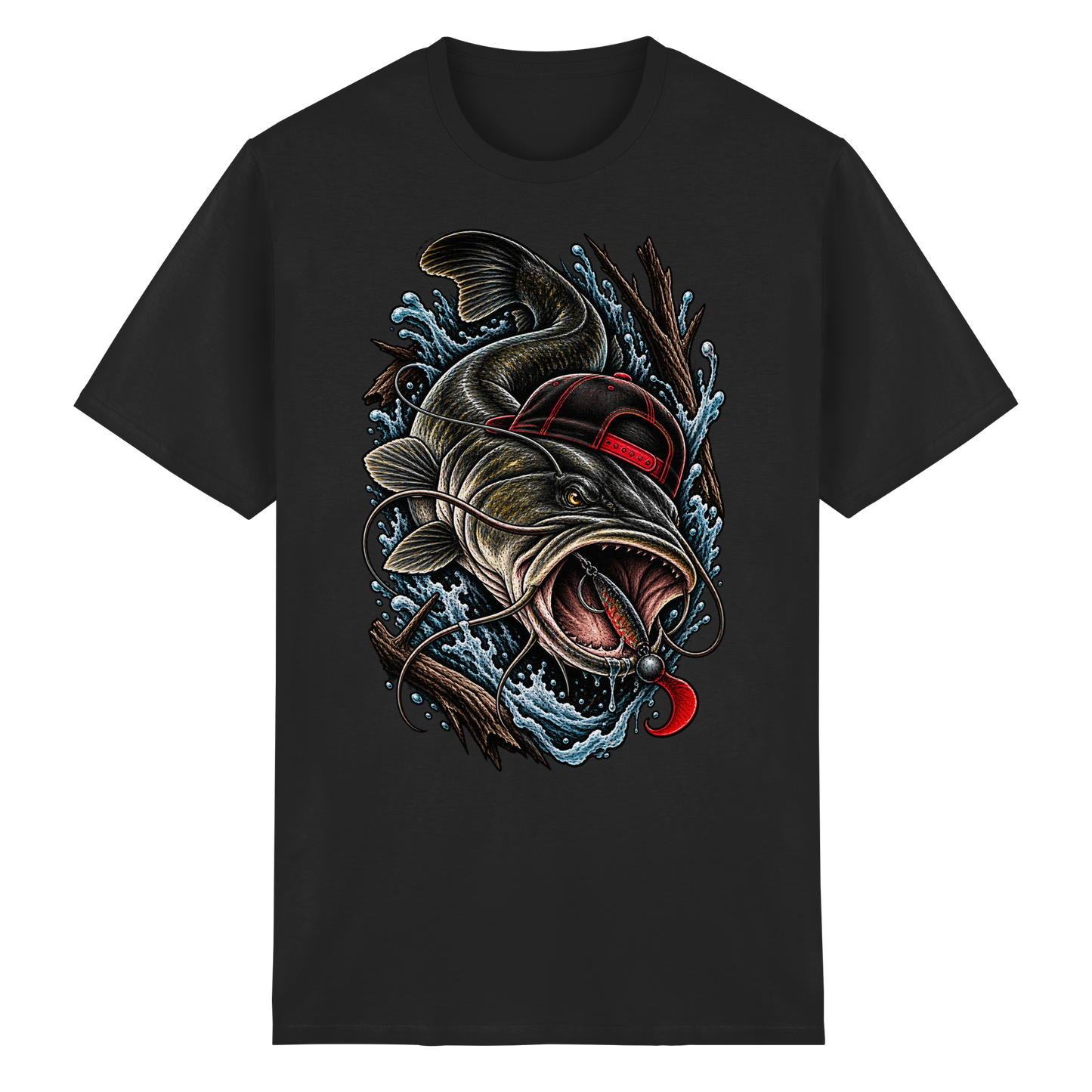 Cooler Waller mit Cap T-Shirt – Wels Angler Shirt für Wallerangler Catfish