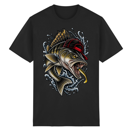 Cooler Barsch mit Cap T-Shirt – Angelshirt für Barschangler Perch Zielfisch