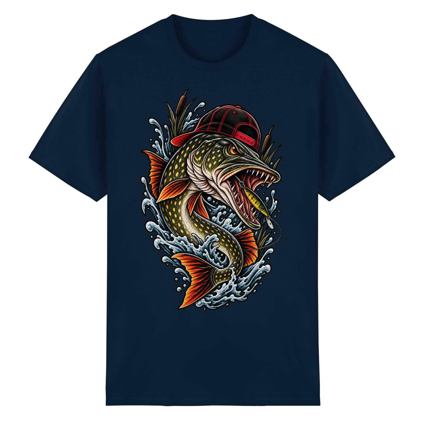 Cooler Hecht mit Cap T-Shirt – Angelshirt für Hechtangler Angeln Pike