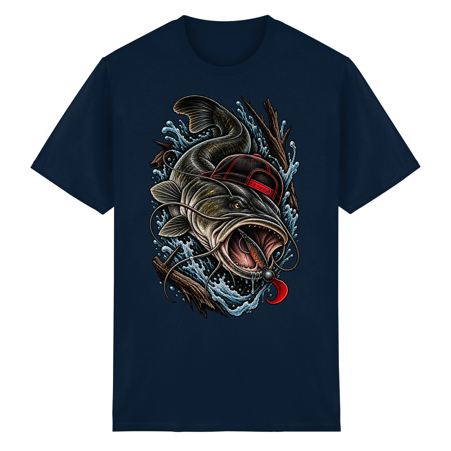 Cooler Waller mit Cap T-Shirt – Wels Angler Shirt für Wallerangler Catfish
