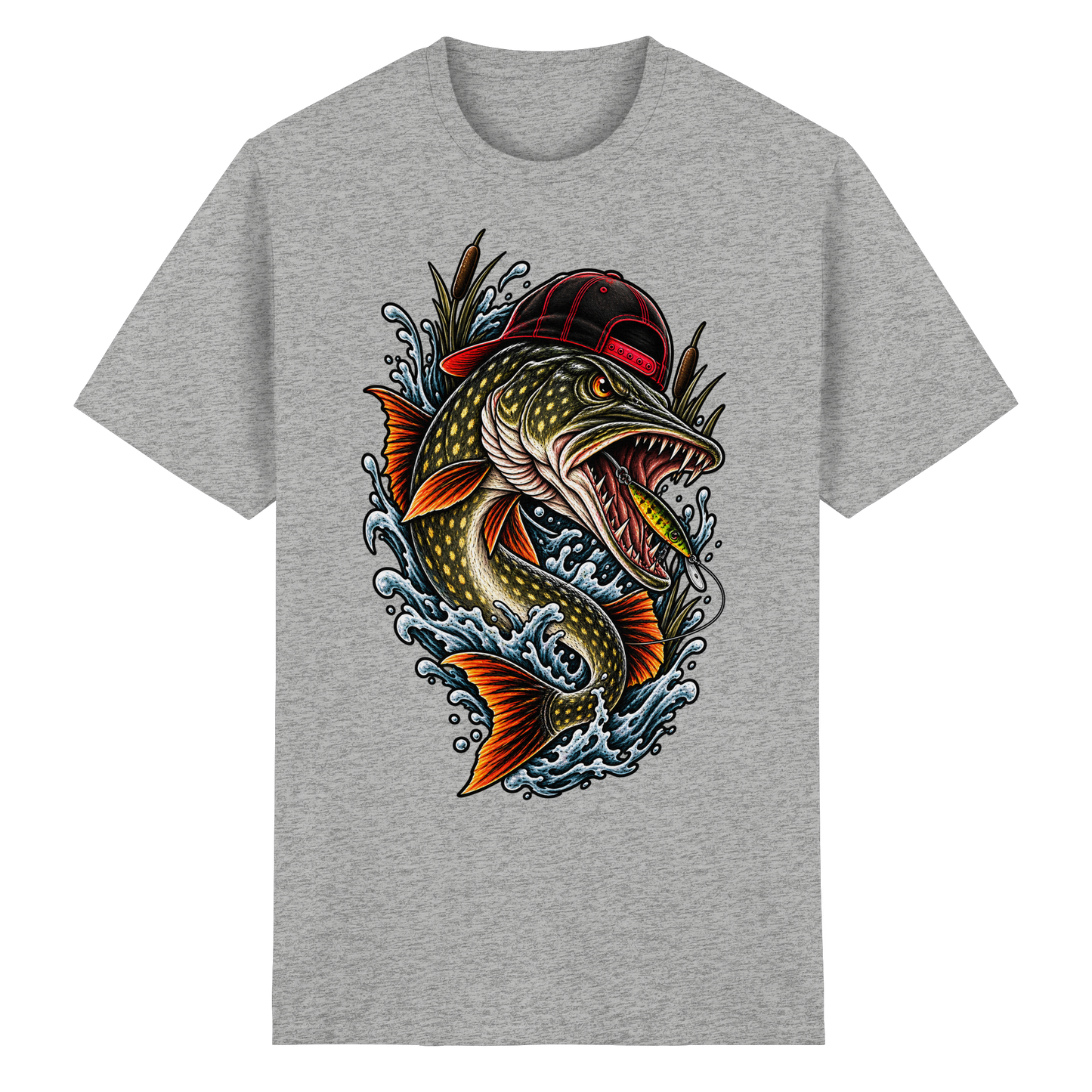 Cooler Hecht mit Cap T-Shirt – Angelshirt für Hechtangler Angeln Pike