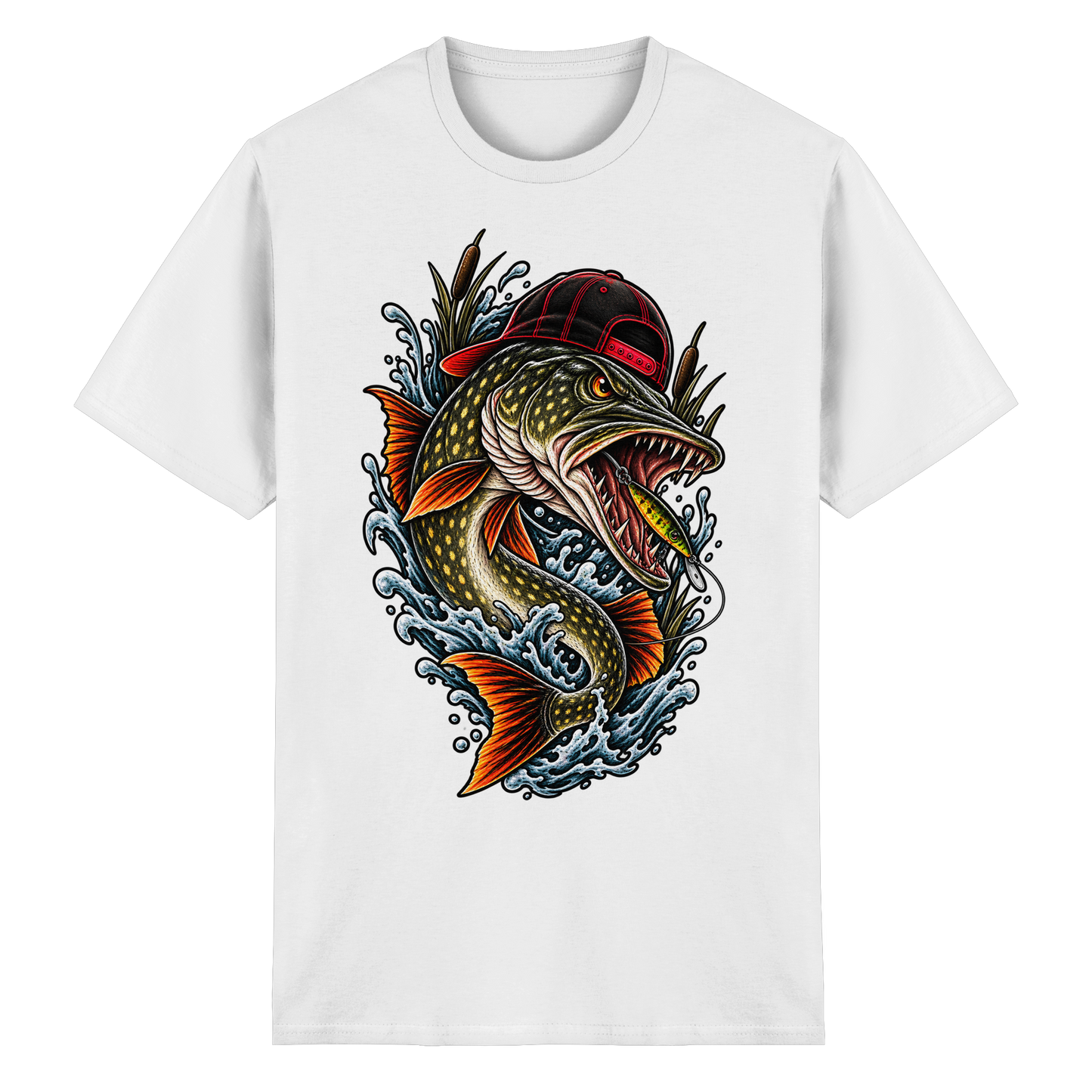 Cooler Hecht mit Cap T-Shirt – Angelshirt für Hechtangler Angeln Pike