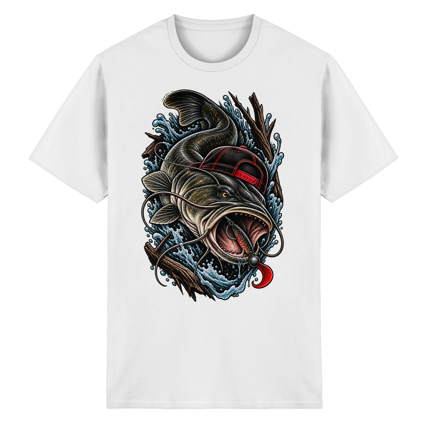 Cooler Waller mit Cap T-Shirt – Wels Angler Shirt für Wallerangler Catfish
