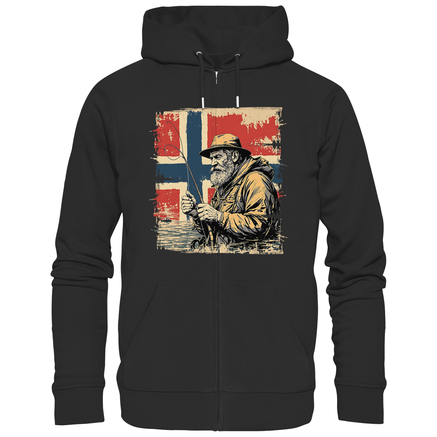 Norway Fishing Zippjacke mit Kapuze Angler Hoodie Zipper Jacke Norwegen